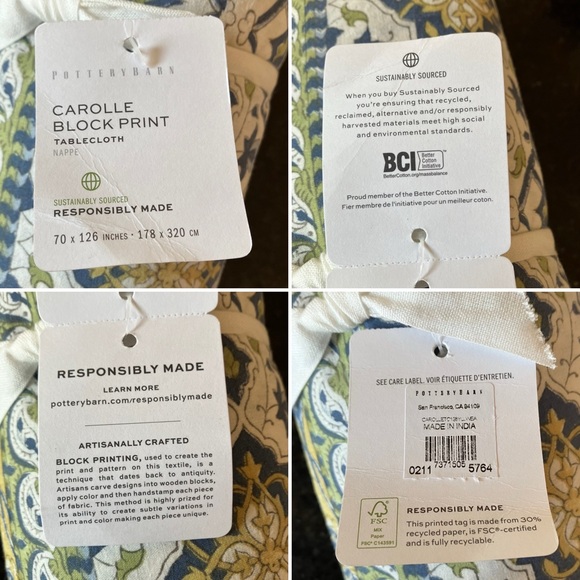 New Pottery Barn Carolle Kalamkari Block Print Tablecloth, Casual Cotton Yellow - Picture 13 of 14